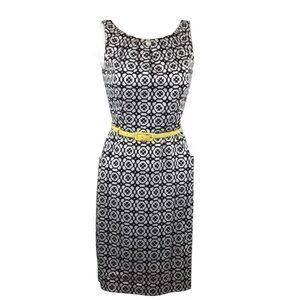 Chaps Black and White Colonial‎ Dress with Removable Yellow Belt Women’s Size 10